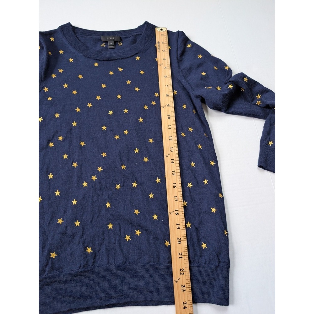 J Crew Merino Wool Womens Sweater Medium Navy Blue Stars Long Sleeve - Picture 7 of 9